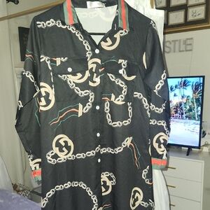 Elegant Black Chain Pattern Long Sleeve Dress